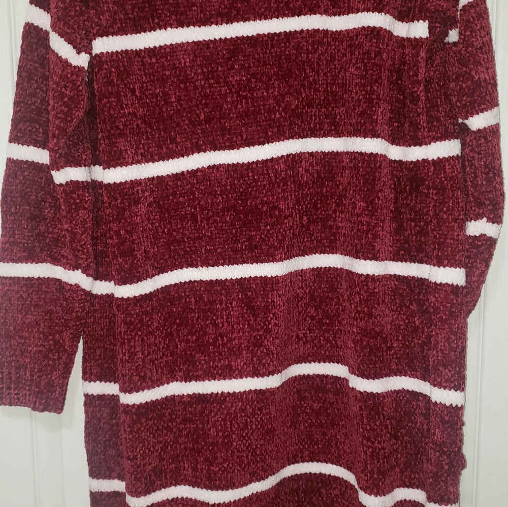 Andree (NWT) Striped Wine/White Relaxed fit Long Cardigan w/Pockets Size S - Picture 6 of 6
